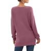 imageGRECERELLE Womens VNeck Long Sleeve Side Split Loose Casual Knit Pullover Sweater Blouse03 Red Gray