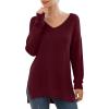 imageGRECERELLE Womens VNeck Long Sleeve Side Split Loose Casual Knit Pullover Sweater Blouse04 Wine Red