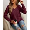 imageGRECERELLE Womens VNeck Long Sleeve Side Split Loose Casual Knit Pullover Sweater Blouse04 Wine Red