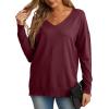 imageGRECERELLE Womens VNeck Long Sleeve Side Split Loose Casual Knit Pullover Sweater Blouse04 Wine Red