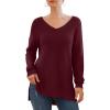 imageGRECERELLE Womens VNeck Long Sleeve Side Split Loose Casual Knit Pullover Sweater Blouse04 Wine Red