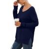 imageGRECERELLE Womens VNeck Long Sleeve Side Split Loose Casual Knit Pullover Sweater Blouse05 Navy Blue