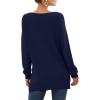 imageGRECERELLE Womens VNeck Long Sleeve Side Split Loose Casual Knit Pullover Sweater Blouse05 Navy Blue