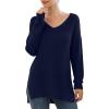 imageGRECERELLE Womens VNeck Long Sleeve Side Split Loose Casual Knit Pullover Sweater Blouse05 Navy Blue
