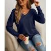 imageGRECERELLE Womens VNeck Long Sleeve Side Split Loose Casual Knit Pullover Sweater Blouse05 Navy Blue