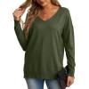 imageGRECERELLE Womens VNeck Long Sleeve Side Split Loose Casual Knit Pullover Sweater Blouse06 Army Green