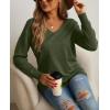 imageGRECERELLE Womens VNeck Long Sleeve Side Split Loose Casual Knit Pullover Sweater Blouse06 Army Green