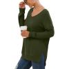 imageGRECERELLE Womens VNeck Long Sleeve Side Split Loose Casual Knit Pullover Sweater Blouse06 Army Green