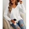 imageGRECERELLE Womens VNeck Long Sleeve Side Split Loose Casual Knit Pullover Sweater Blouse07 White