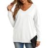 imageGRECERELLE Womens VNeck Long Sleeve Side Split Loose Casual Knit Pullover Sweater Blouse07 White