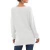 imageGRECERELLE Womens VNeck Long Sleeve Side Split Loose Casual Knit Pullover Sweater Blouse07 White