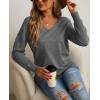imageGRECERELLE Womens VNeck Long Sleeve Side Split Loose Casual Knit Pullover Sweater Blouse08 Dark Gray
