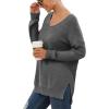 imageGRECERELLE Womens VNeck Long Sleeve Side Split Loose Casual Knit Pullover Sweater Blouse08 Dark Gray