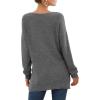imageGRECERELLE Womens VNeck Long Sleeve Side Split Loose Casual Knit Pullover Sweater Blouse08 Dark Gray