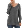imageGRECERELLE Womens VNeck Long Sleeve Side Split Loose Casual Knit Pullover Sweater Blouse08 Dark Gray