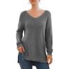 imageGRECERELLE Womens VNeck Long Sleeve Side Split Loose Casual Knit Pullover Sweater Blouse08 Dark Gray