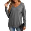 imageGRECERELLE Womens VNeck Long Sleeve Side Split Loose Casual Knit Pullover Sweater Blouse08 Dark Gray