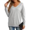 imageGRECERELLE Womens VNeck Long Sleeve Side Split Loose Casual Knit Pullover Sweater Blouse09 Gray