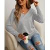 imageGRECERELLE Womens VNeck Long Sleeve Side Split Loose Casual Knit Pullover Sweater Blouse09 Gray