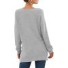 imageGRECERELLE Womens VNeck Long Sleeve Side Split Loose Casual Knit Pullover Sweater Blouse09 Gray