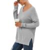 imageGRECERELLE Womens VNeck Long Sleeve Side Split Loose Casual Knit Pullover Sweater Blouse09 Gray