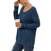 imageGRECERELLE Womens VNeck Long Sleeve Side Split Loose Casual Knit Pullover Sweater Blouse10 Blue Gray
