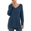 imageGRECERELLE Womens VNeck Long Sleeve Side Split Loose Casual Knit Pullover Sweater Blouse10 Blue Gray