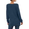 imageGRECERELLE Womens VNeck Long Sleeve Side Split Loose Casual Knit Pullover Sweater Blouse10 Blue Gray
