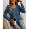 imageGRECERELLE Womens VNeck Long Sleeve Side Split Loose Casual Knit Pullover Sweater Blouse10 Blue Gray