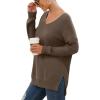 imageGRECERELLE Womens VNeck Long Sleeve Side Split Loose Casual Knit Pullover Sweater Blouse11 Dark Khaki