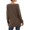 imageGRECERELLE Womens VNeck Long Sleeve Side Split Loose Casual Knit Pullover Sweater Blouse11 Dark Khaki