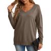 imageGRECERELLE Womens VNeck Long Sleeve Side Split Loose Casual Knit Pullover Sweater Blouse11 Dark Khaki