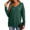 imageGRECERELLE Womens VNeck Long Sleeve Side Split Loose Casual Knit Pullover Sweater Blouse12 Dark Green
