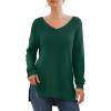 imageGRECERELLE Womens VNeck Long Sleeve Side Split Loose Casual Knit Pullover Sweater Blouse12 Dark Green