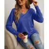 imageGRECERELLE Womens VNeck Long Sleeve Side Split Loose Casual Knit Pullover Sweater Blouse13 Royal Blue