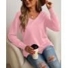 imageGRECERELLE Womens VNeck Long Sleeve Side Split Loose Casual Knit Pullover Sweater Blouse14 Pink