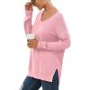 imageGRECERELLE Womens VNeck Long Sleeve Side Split Loose Casual Knit Pullover Sweater Blouse14 Pink