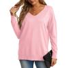 imageGRECERELLE Womens VNeck Long Sleeve Side Split Loose Casual Knit Pullover Sweater Blouse14 Pink