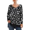 imageGRECERELLE Womens VNeck Long Sleeve Side Split Loose Casual Knit Pullover Sweater Blouse17 Fp Leopard Black