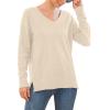 imageGRECERELLE Womens VNeck Long Sleeve Side Split Loose Casual Knit Pullover Sweater BlouseApricot