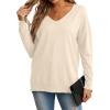 imageGRECERELLE Womens VNeck Long Sleeve Side Split Loose Casual Knit Pullover Sweater BlouseApricot