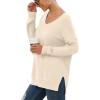 imageGRECERELLE Womens VNeck Long Sleeve Side Split Loose Casual Knit Pullover Sweater BlouseApricot