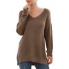 imageGRECERELLE Womens VNeck Long Sleeve Side Split Loose Casual Knit Pullover Sweater BlouseChocolate Brown
