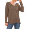 imageGRECERELLE Womens VNeck Long Sleeve Side Split Loose Casual Knit Pullover Sweater BlouseChocolate Brown