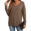 imageGRECERELLE Womens VNeck Long Sleeve Side Split Loose Casual Knit Pullover Sweater BlouseChocolate Brown
