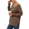 imageGRECERELLE Womens VNeck Long Sleeve Side Split Loose Casual Knit Pullover Sweater BlouseChocolate Brown