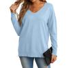imageGRECERELLE Womens VNeck Long Sleeve Side Split Loose Casual Knit Pullover Sweater BlouseLight Blue