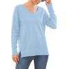 imageGRECERELLE Womens VNeck Long Sleeve Side Split Loose Casual Knit Pullover Sweater BlouseLight Blue