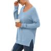 imageGRECERELLE Womens VNeck Long Sleeve Side Split Loose Casual Knit Pullover Sweater BlouseLight Blue