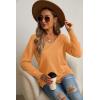 imageGRECERELLE Womens VNeck Long Sleeve Side Split Loose Casual Knit Pullover Sweater BlouseLight Orange